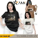 Áo Thun Nữ Cổ Tròn In chữ BEST REVIEW form ôm suông rộng size L(45-65kg)