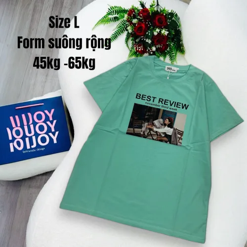 Áo Thun Nữ Cổ Tròn In chữ BEST REVIEW form ôm suông rộng size L(45-65kg)