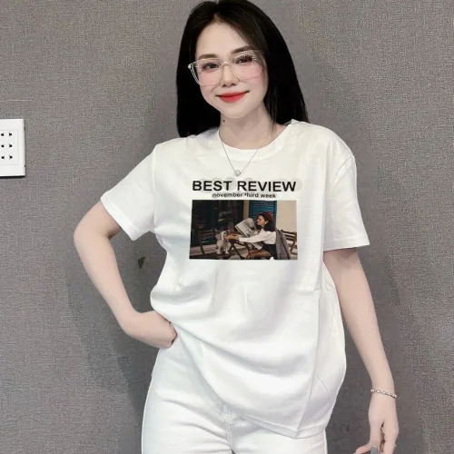 Áo Thun Nữ Cổ Tròn In chữ BEST REVIEW form ôm suông rộng size L(45-65kg)