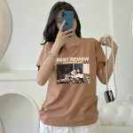 Áo Thun Nữ Cổ Tròn In chữ BEST REVIEW form ôm suông rộng size L(45-65kg)