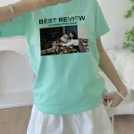 Áo Thun Nữ Cổ Tròn In chữ BEST REVIEW form ôm suông rộng size L(45-65kg)