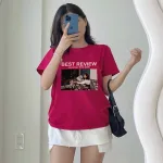 Áo Thun Nữ Cổ Tròn In chữ BEST REVIEW form ôm suông rộng size L(45-65kg)