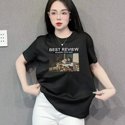Áo Thun Nữ Cổ Tròn In chữ BEST REVIEW form ôm suông rộng size L(45-65kg)