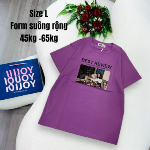 Áo Thun Nữ Cổ Tròn In chữ BEST REVIEW form ôm suông rộng size L(45-65kg)