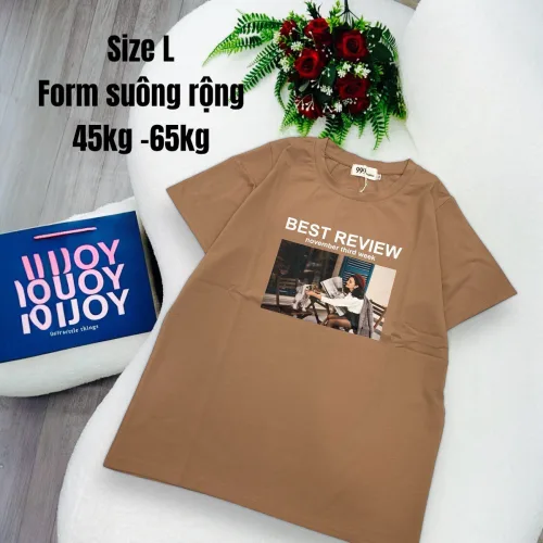 Áo Thun Nữ Cổ Tròn In chữ BEST REVIEW form ôm suông rộng size L(45-65kg)