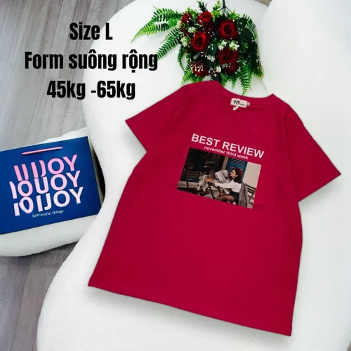 Áo Thun Nữ Cổ Tròn In chữ BEST REVIEW form ôm suông rộng size L(45-65kg)