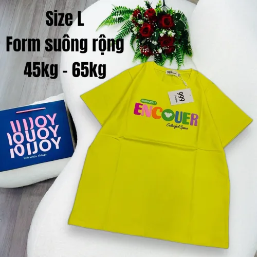 Áo Thun Nữ Cổ Tròn In chữ ENCOUER form ôm suông rộng size L(45-65kg)