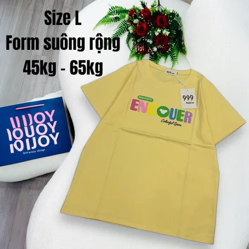 Áo Thun Nữ Cổ Tròn In chữ ENCOUER form ôm suông rộng size L(45-65kg)