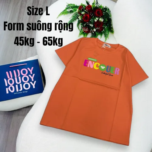 Áo Thun Nữ Cổ Tròn In chữ ENCOUER form ôm suông rộng size L(45-65kg)
