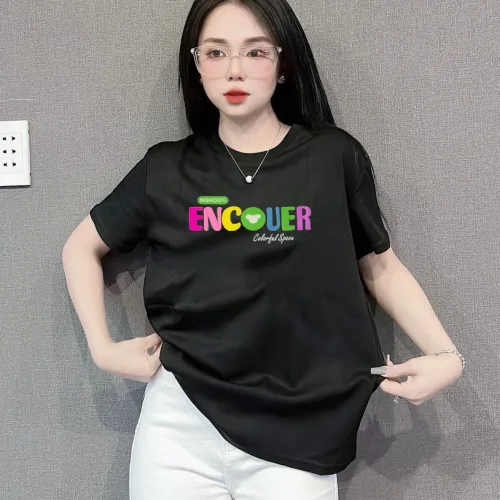 Áo Thun Nữ Cổ Tròn In chữ ENCOUER form ôm suông rộng size L(45-65kg)