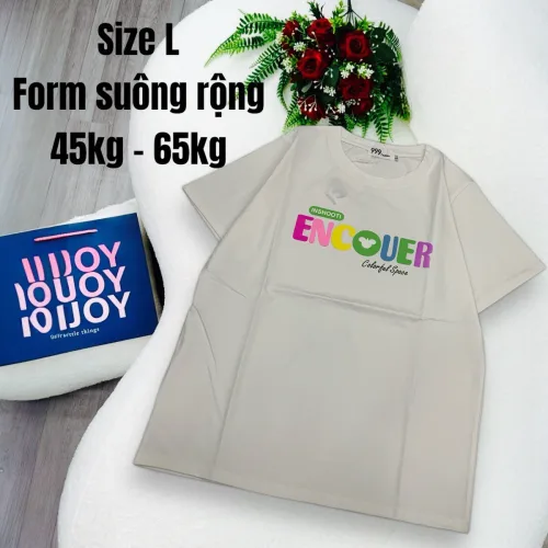 Áo Thun Nữ Cổ Tròn In chữ ENCOUER form ôm suông rộng size L(45-65kg)