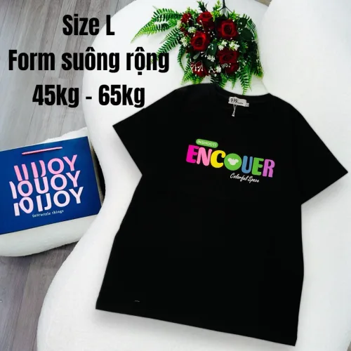 Áo Thun Nữ Cổ Tròn In chữ ENCOUER form ôm suông rộng size L(45-65kg)