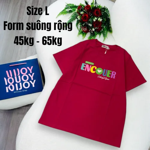Áo Thun Nữ Cổ Tròn In chữ ENCOUER form ôm suông rộng size L(45-65kg)
