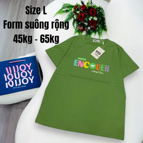 Áo Thun Nữ Cổ Tròn In chữ ENCOUER form ôm suông rộng size L(45-65kg)