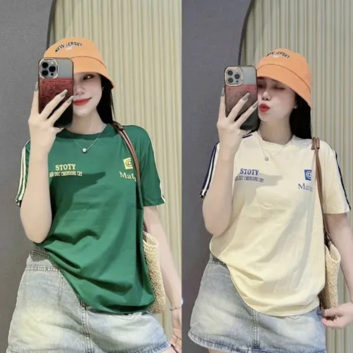 Áo Thun Nữ Cổ Tròn In Chữ hai bên form vừa size M(40-60kg)