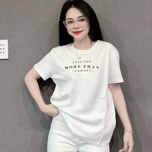 Áo Thun Nữ Cổ Tròn In chữ MORE THAN form ôm suông rộng size L(45-65kg)