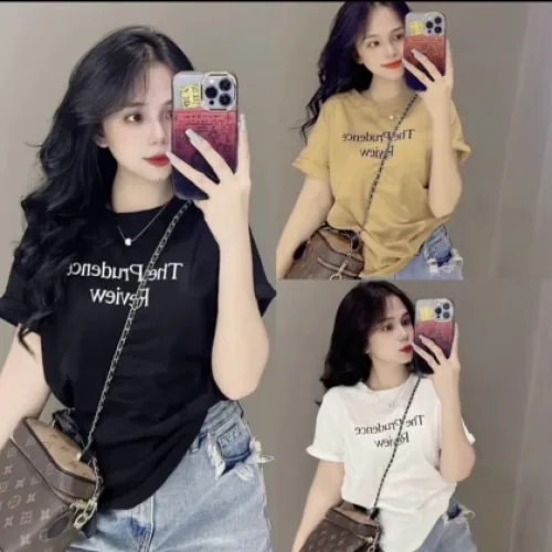 Áo Thun Nữ Cổ Tròn In Chữ Nhỏ form vừa size M(40-60kg)