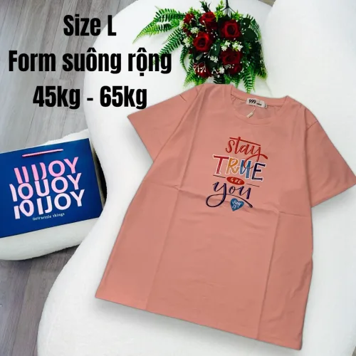 Áo Thun Nữ Cổ Tròn In chữ TRUE form ôm suông rộng size L(45-65kg)