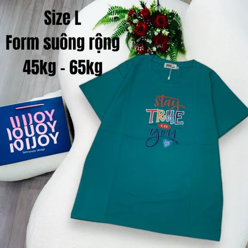 Áo Thun Nữ Cổ Tròn In chữ TRUE form ôm suông rộng size L(45-65kg)