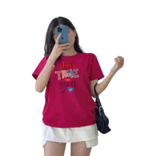 Áo Thun Nữ Cổ Tròn In chữ TRUE form ôm suông rộng size L(45-65kg)
