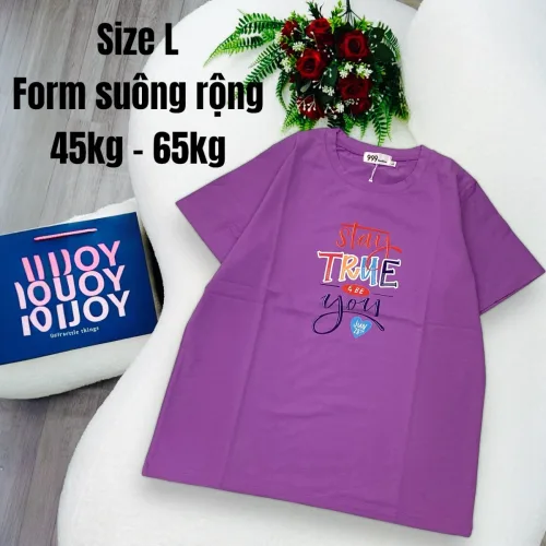 Áo Thun Nữ Cổ Tròn In chữ TRUE form ôm suông rộng size L(45-65kg)