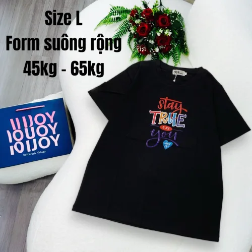 Áo Thun Nữ Cổ Tròn In chữ TRUE form ôm suông rộng size L(45-65kg)