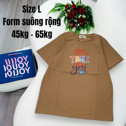 Áo Thun Nữ Cổ Tròn In chữ TRUE form ôm suông rộng size L(45-65kg)