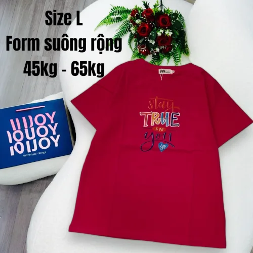Áo Thun Nữ Cổ Tròn In chữ TRUE form ôm suông rộng size L(45-65kg)
