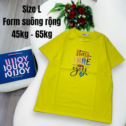 Áo Thun Nữ Cổ Tròn In chữ TRUE form ôm suông rộng size L(45-65kg)