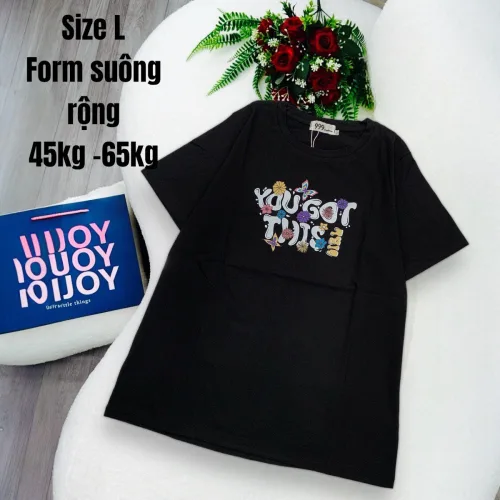 Áo Thun Nữ Cổ Tròn In chữ you got this form ôm suông rộng size L(45-65kg)