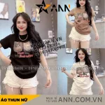 Áo Thun Nữ Cổ Tròn In Hình Mặt Con Chó Và Mèo form vừa size M(40-60kg)