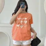 Áo Thun Nữ Cổ Tròn In Nhiều Hình Trái Tim Với Chữ form vừa size M(40-60kg)