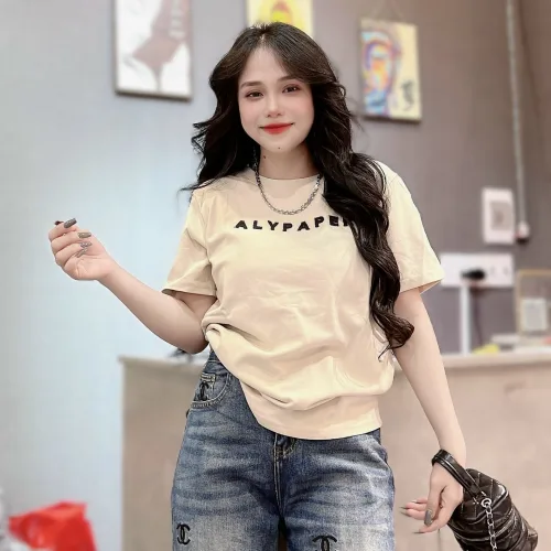 Áo Thun Nữ Cổ Tròn Thuê Chữ ALYPAPER form vừa size M(40-60kg)
