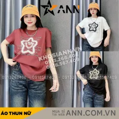 Áo Thun Nữ Cổ Tròn Thuê Hình Ngôi Sao Cười form vừa size M(40-60kg)