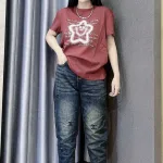 Áo Thun Nữ Cổ Tròn Thuê Hình Ngôi Sao Cười form vừa size M(40-60kg)
