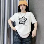 Áo Thun Nữ Cổ Tròn Thuê Hình Ngôi Sao Cười form vừa size M(40-60kg)