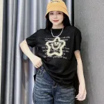 Áo Thun Nữ Cổ Tròn Thuê Hình Ngôi Sao Cười form vừa size M(40-60kg)