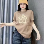 Áo Thun Nữ Cổ Tròn Thuê Hình Ngôi Sao Cười form vừa size M(40-60kg)