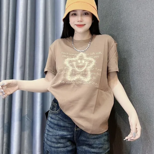 Áo Thun Nữ Cổ Tròn Thuê Hình Ngôi Sao Cười form vừa size M(40-60kg)