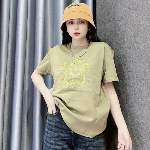 Áo Thun Nữ Cổ Tròn Thuê Hình Ngôi Sao Cười form vừa size M(40-60kg)