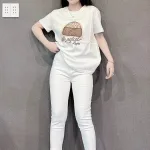 Áo Thun Nữ Cổ Tròn Thuê Hình Và Chữ form vừa size M(40-60kg)
