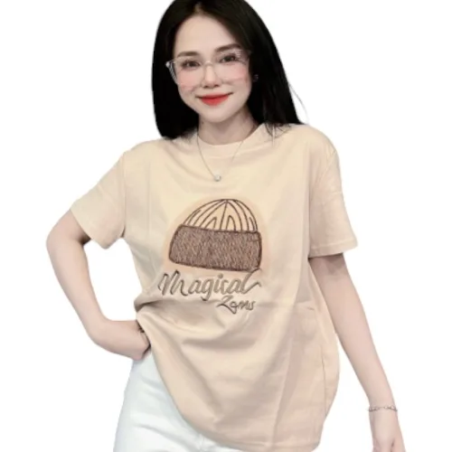 Áo Thun Nữ Cổ Tròn Thuê Hình Và Chữ form vừa size M(40-60kg)