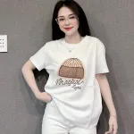 Áo Thun Nữ Cổ Tròn Thuê Hình Và Chữ form vừa size M(40-60kg)