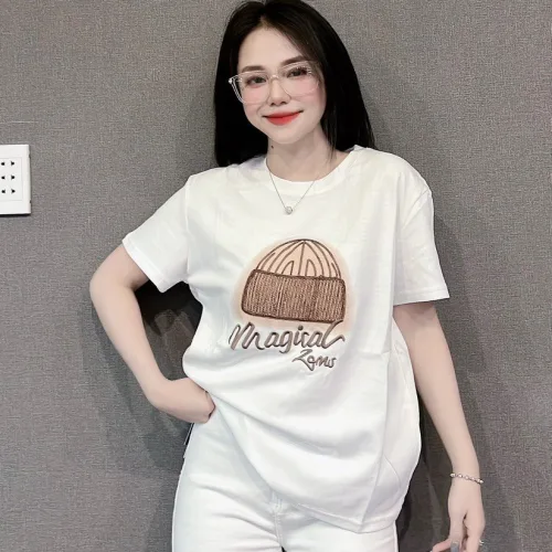 Áo Thun Nữ Cổ Tròn Thuê Hình Và Chữ form vừa size M(40-60kg)