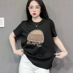 Áo Thun Nữ Cổ Tròn Thuê Hình Và Chữ form vừa size M(40-60kg)