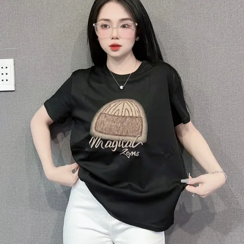 Áo Thun Nữ Cổ Tròn Thuê Hình Và Chữ form vừa size M(40-60kg)