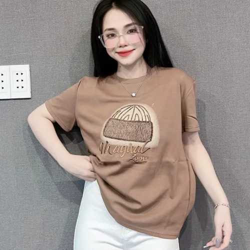 Áo Thun Nữ Cổ Tròn Thuê Hình Và Chữ form vừa size M(40-60kg)