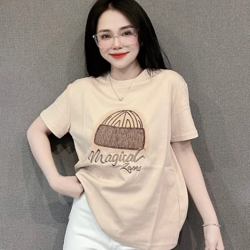 Áo Thun Nữ Cổ Tròn Thuê Hình Và Chữ form vừa size M(40-60kg)