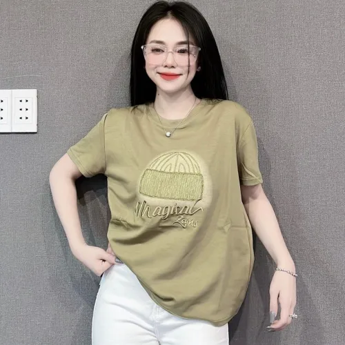 Áo Thun Nữ Cổ Tròn Thuê Hình Và Chữ form vừa size M(40-60kg)