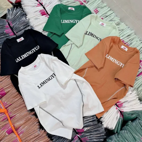 Áo thun nữ màu trơn in chữ Baby Tee ôm body từ 35kg - 55kg